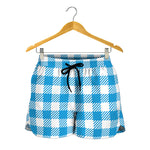 Azure Blue And White Gingham Print Women's Shorts