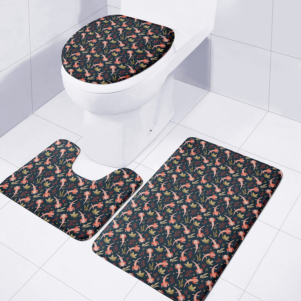 Baby Axolotl Pattern Print 3 Piece Bath Mat Set