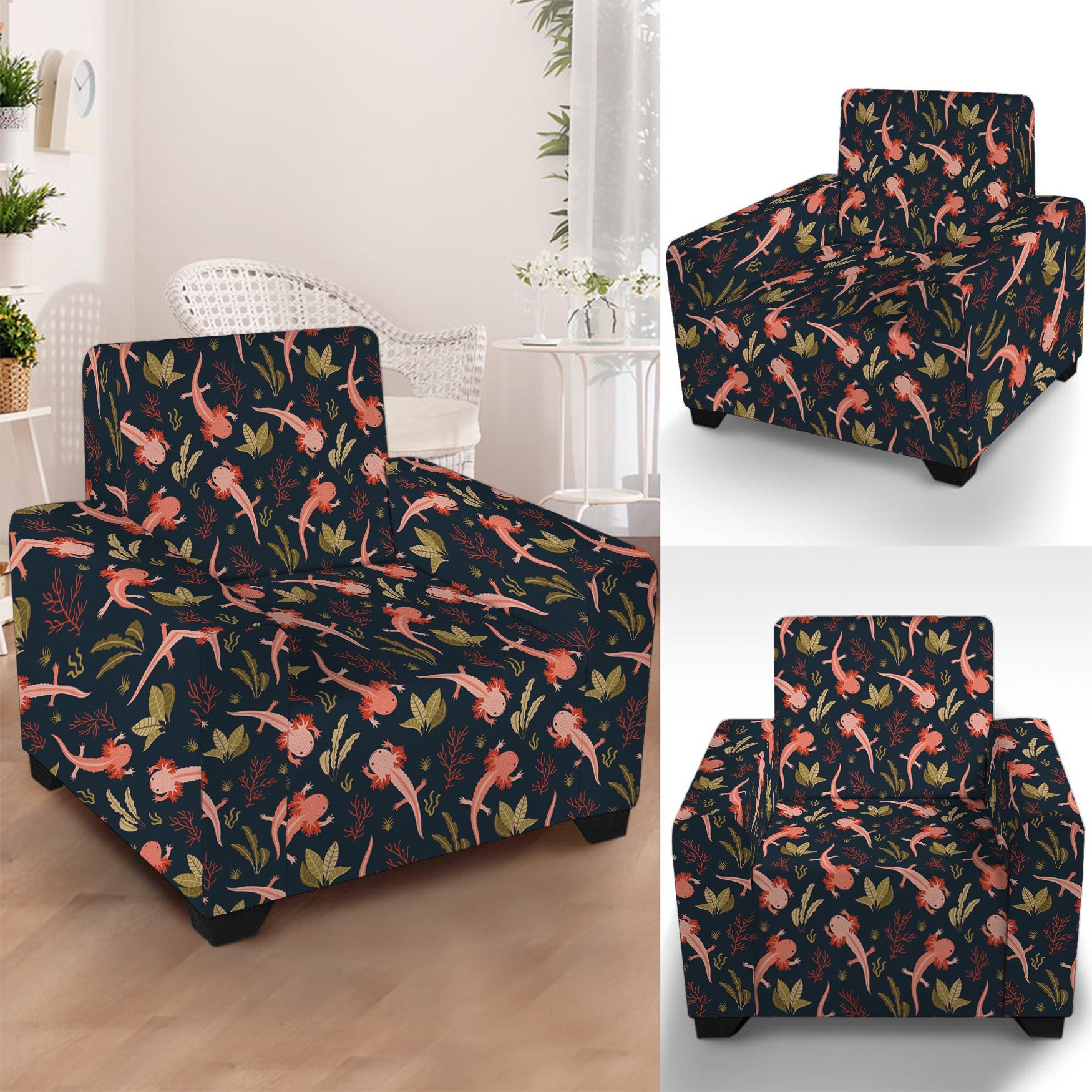 Baby Axolotl Pattern Print Armchair Slipcover