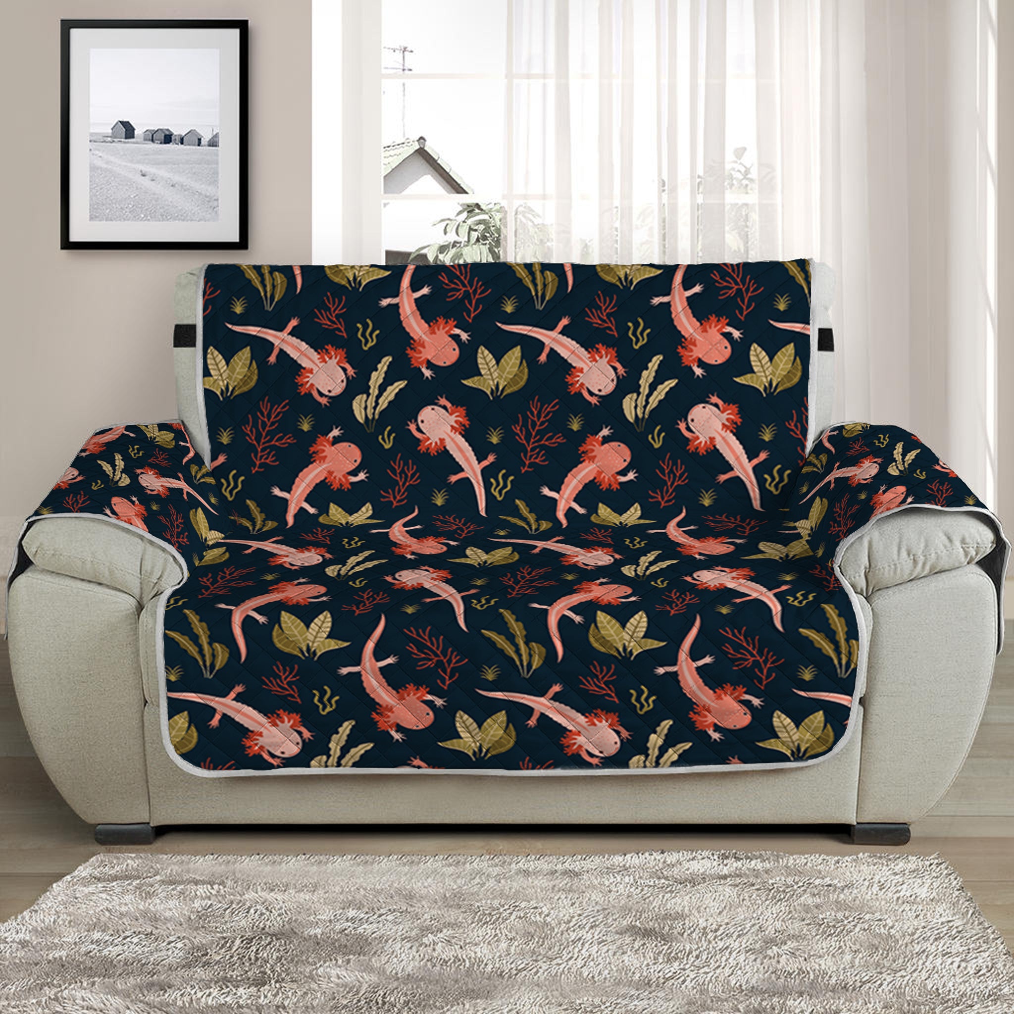 Baby Axolotl Pattern Print Half Sofa Protector