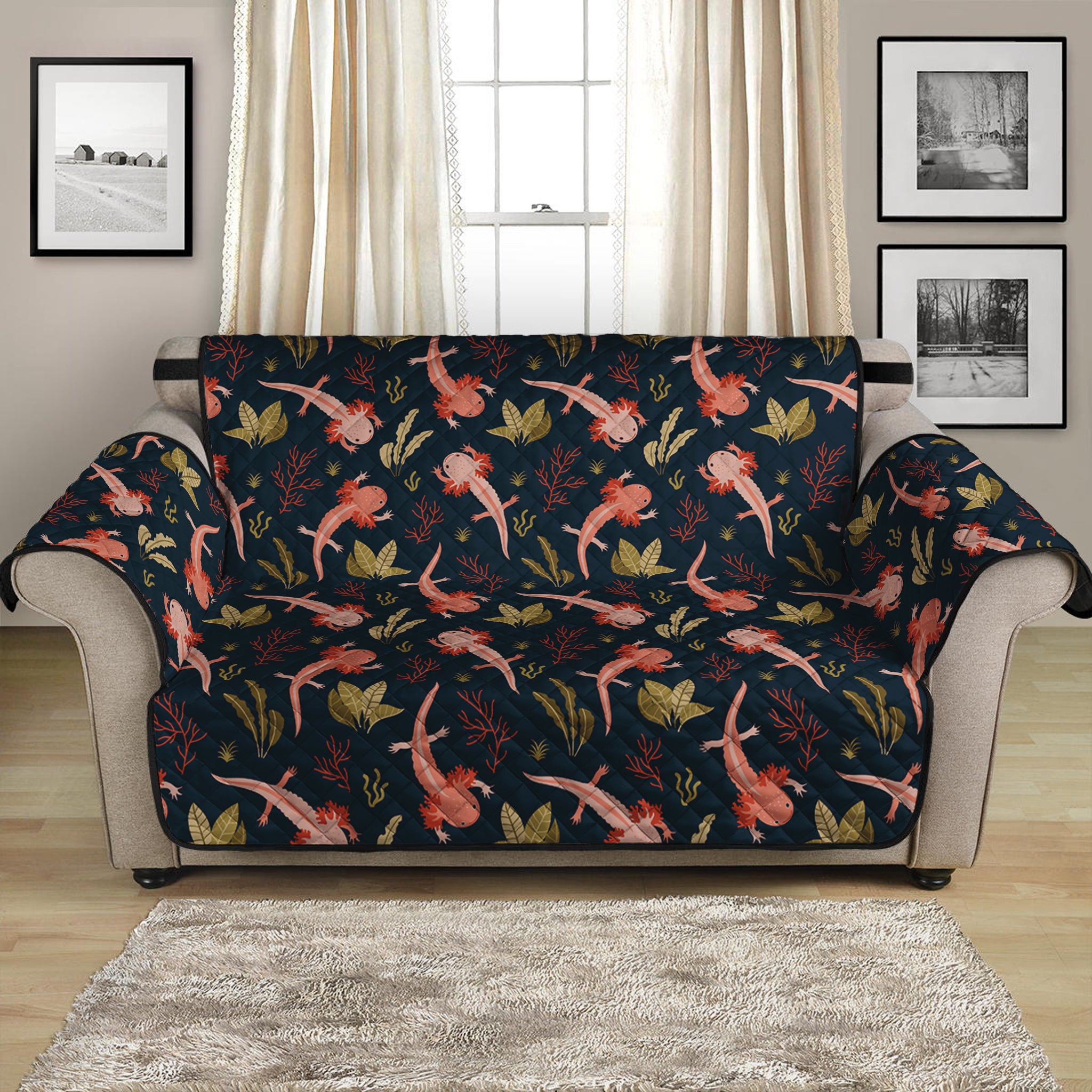 Baby Axolotl Pattern Print Loveseat Protector