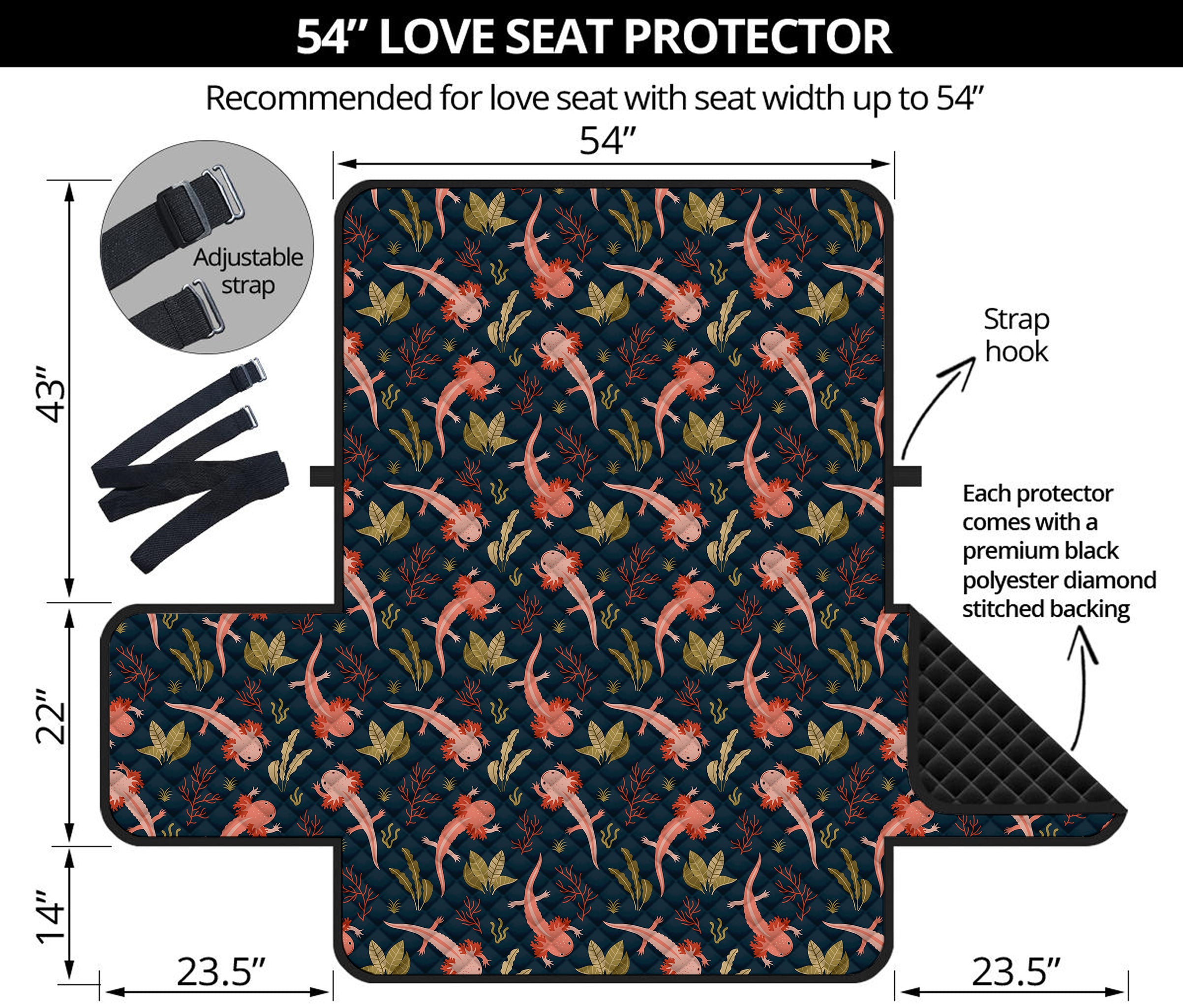 Baby Axolotl Pattern Print Loveseat Protector