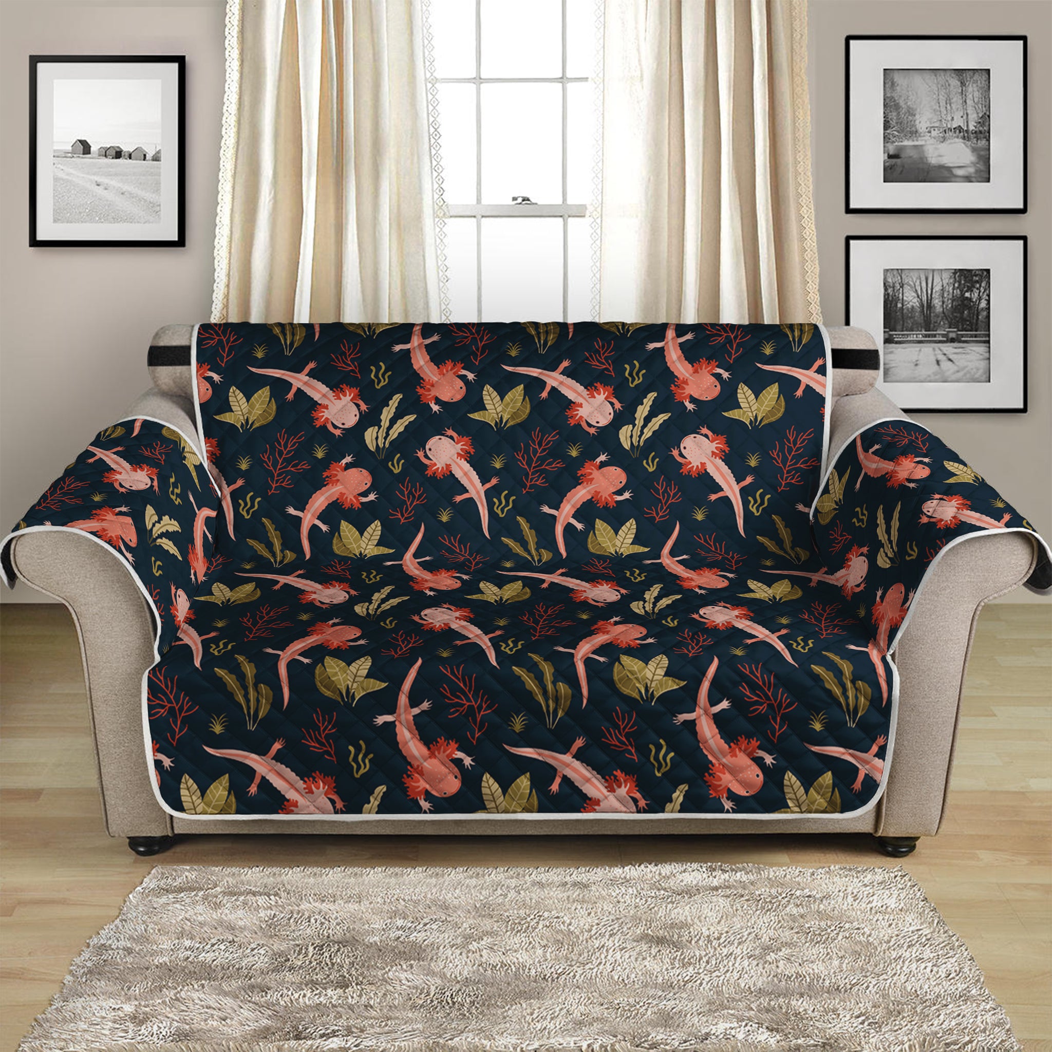 Baby Axolotl Pattern Print Loveseat Protector