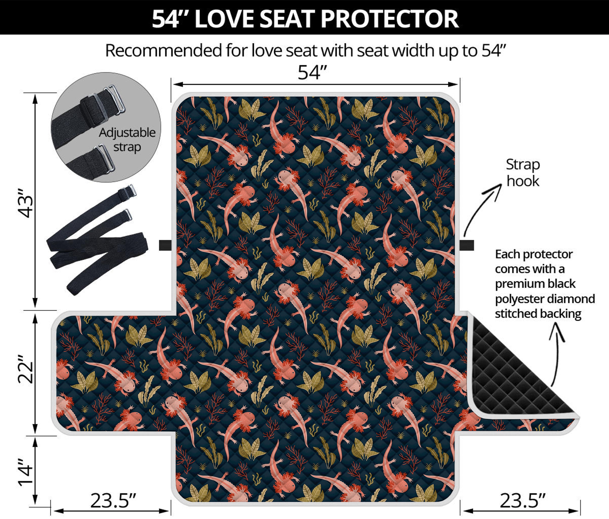 Baby Axolotl Pattern Print Loveseat Protector