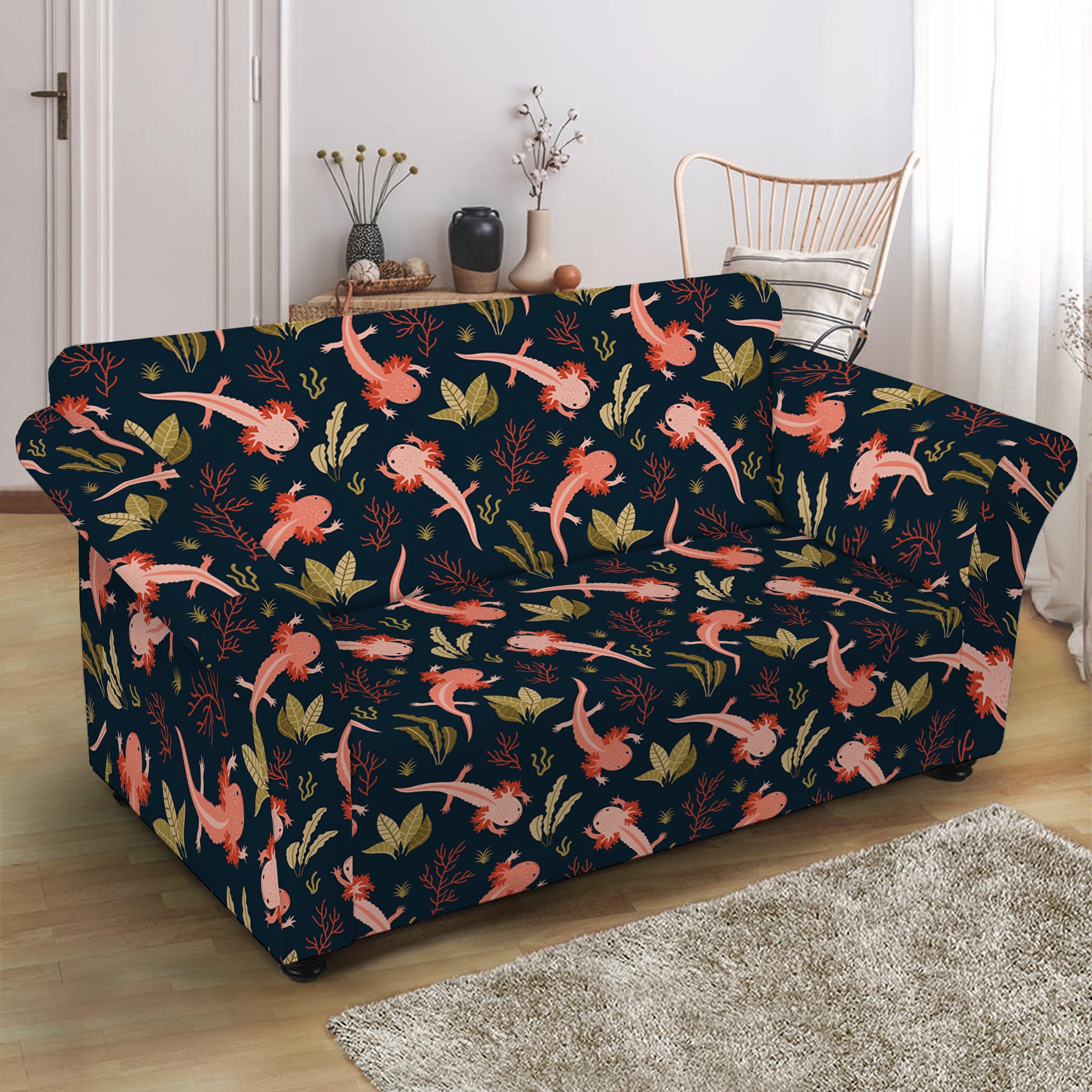 Baby Axolotl Pattern Print Loveseat Slipcover