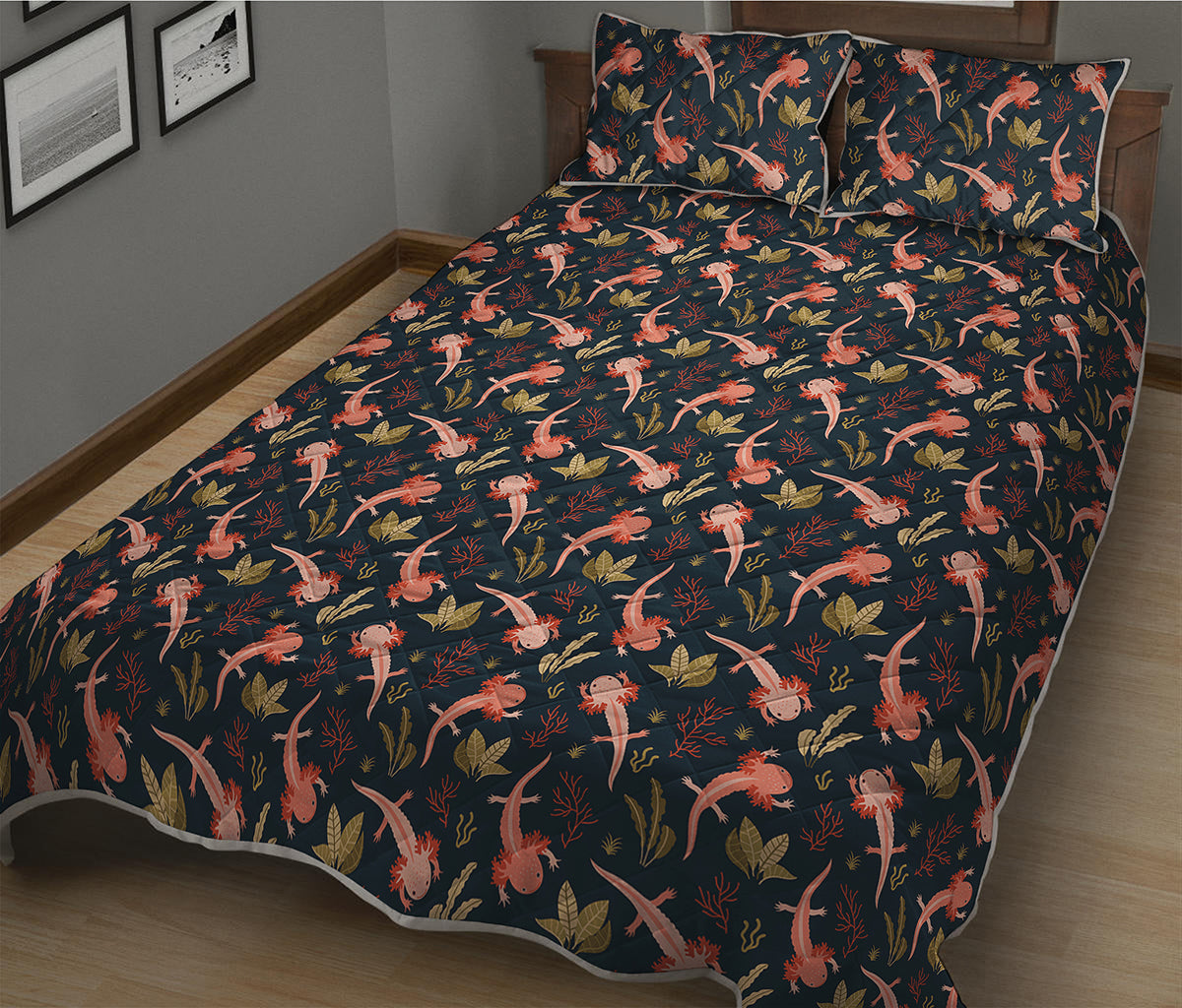 Baby Axolotl Pattern Print Quilt Bed Set