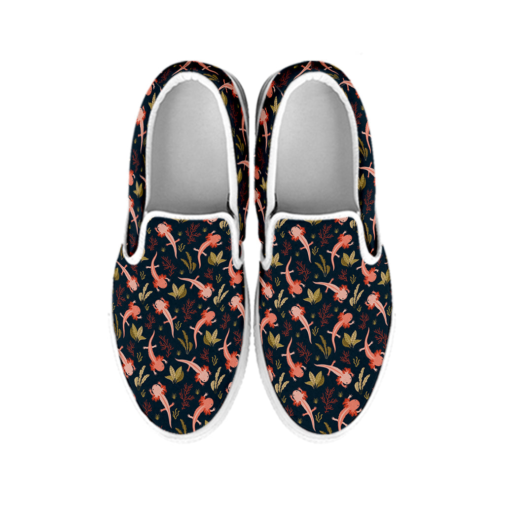 Baby Axolotl Pattern Print White Slip On Shoes