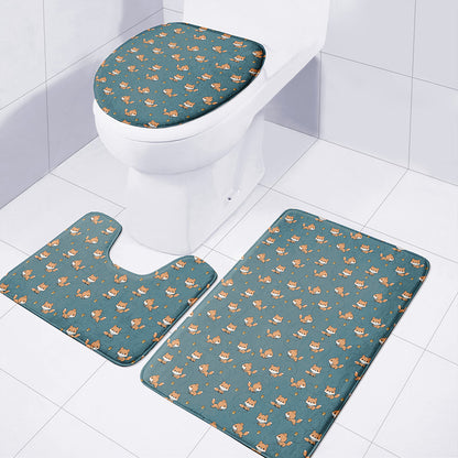 Baby Fox Pattern Print 3 Piece Bath Mat Set