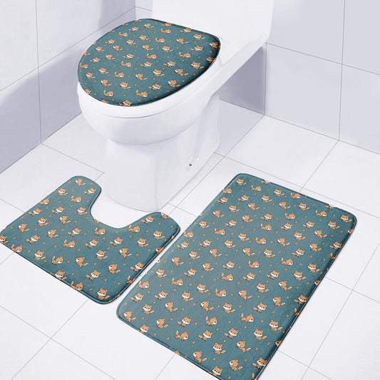 Baby Fox Pattern Print 3 Piece Bath Mat Set