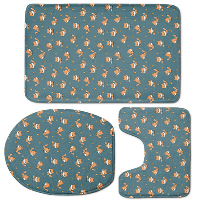 Baby Fox Pattern Print 3 Piece Bath Mat Set