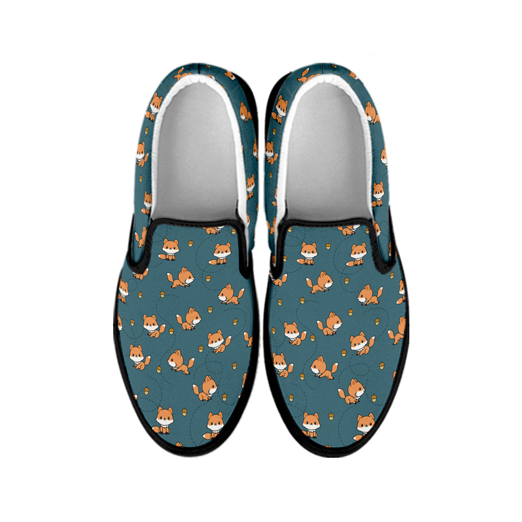 Baby Fox Pattern Print Black Slip On Shoes