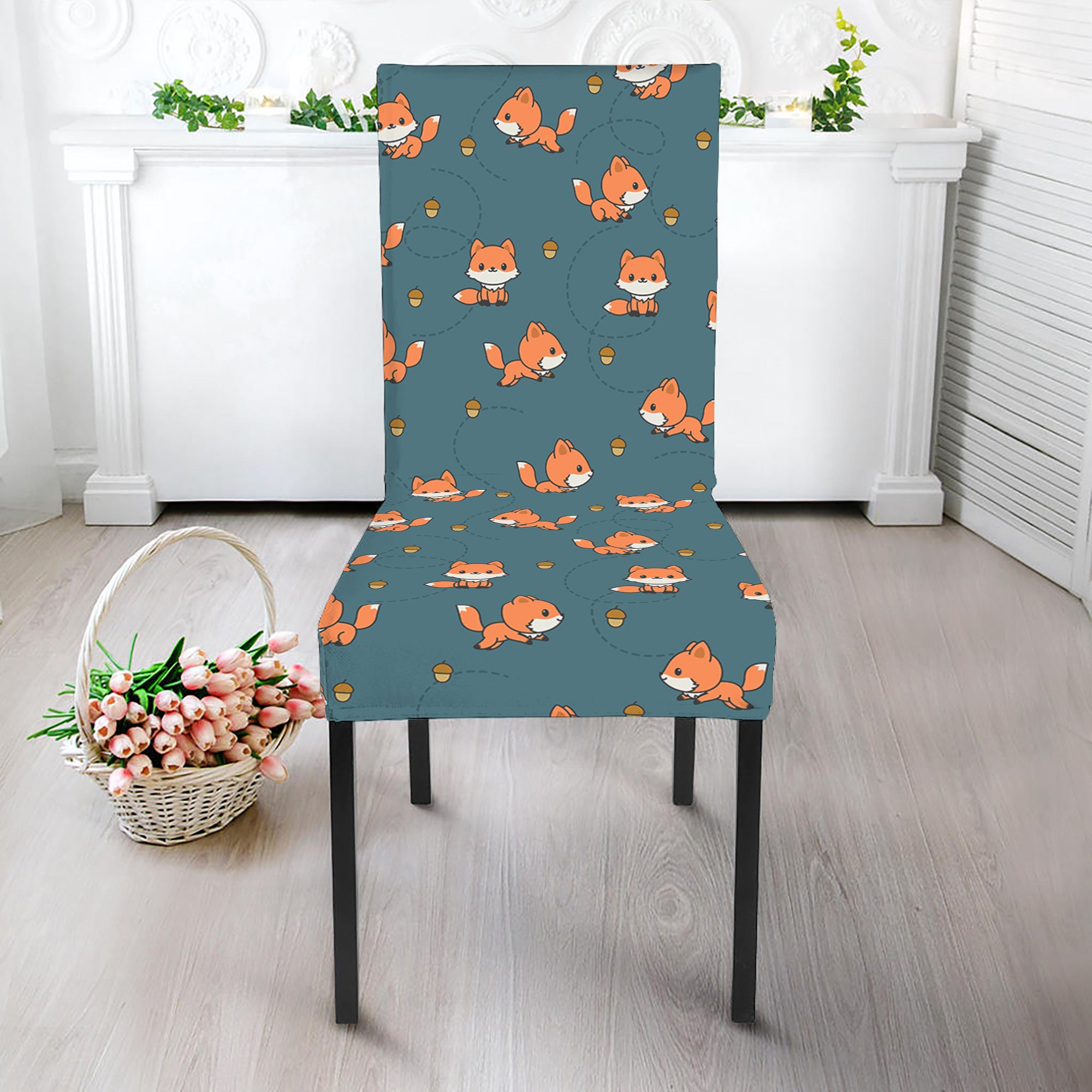 Baby Fox Pattern Print Dining Chair Slipcover
