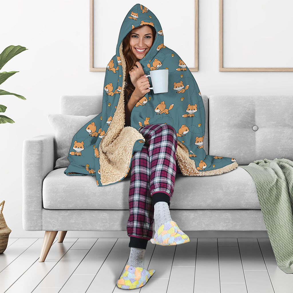 Baby Fox Pattern Print Hooded Blanket
