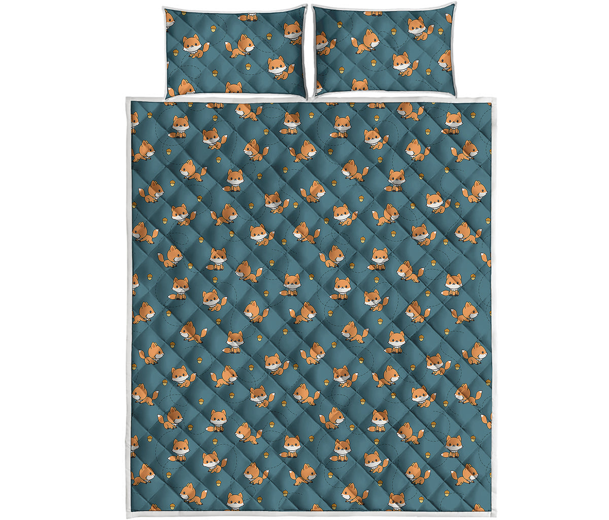 Baby Fox Pattern Print Quilt Bed Set