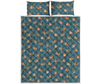 Baby Fox Pattern Print Quilt Bed Set