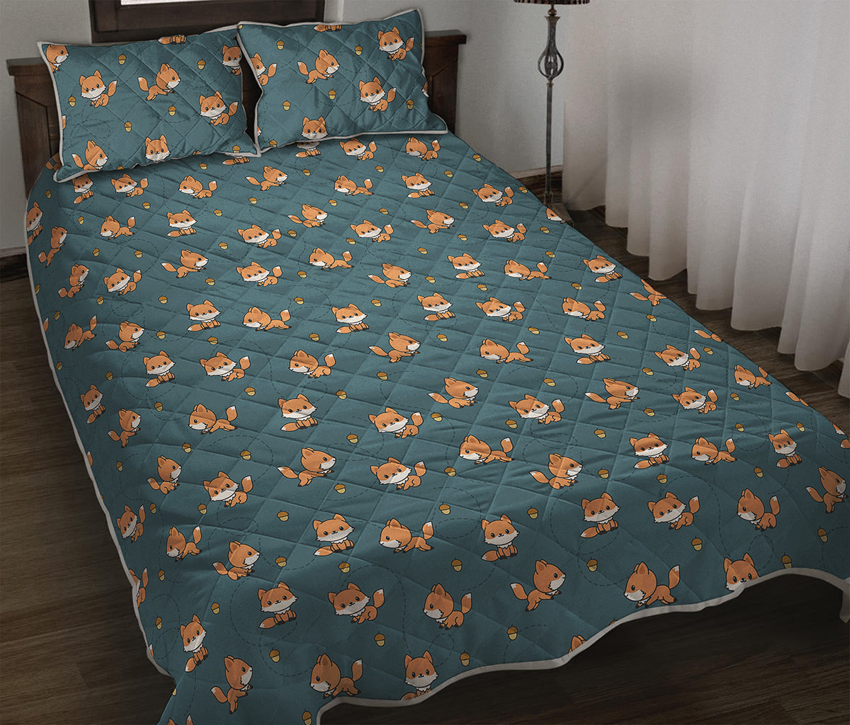 Baby Fox Pattern Print Quilt Bed Set