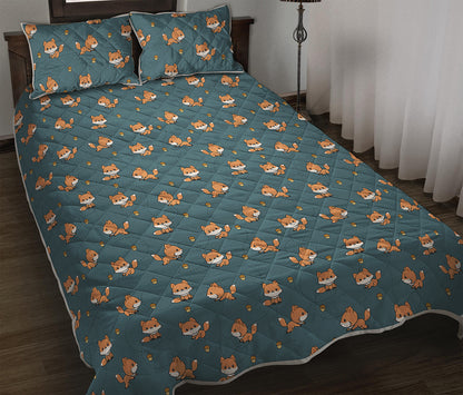 Baby Fox Pattern Print Quilt Bed Set