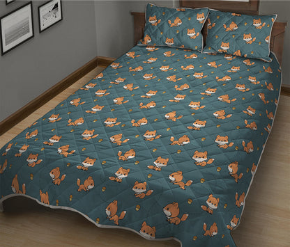 Baby Fox Pattern Print Quilt Bed Set