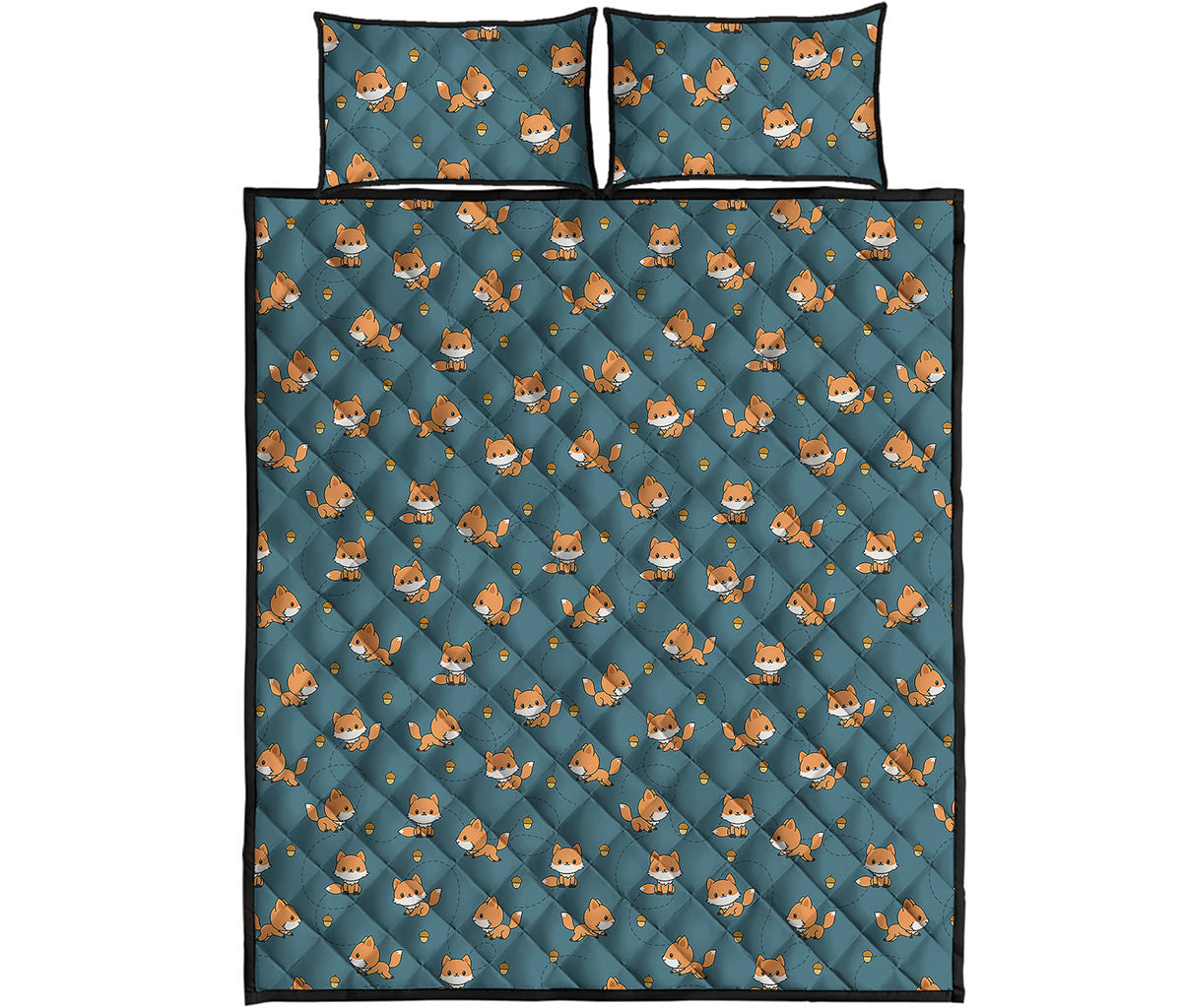 Baby Fox Pattern Print Quilt Bed Set