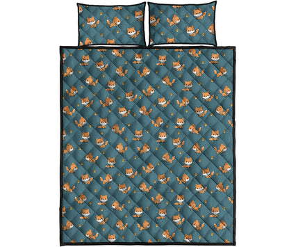 Baby Fox Pattern Print Quilt Bed Set