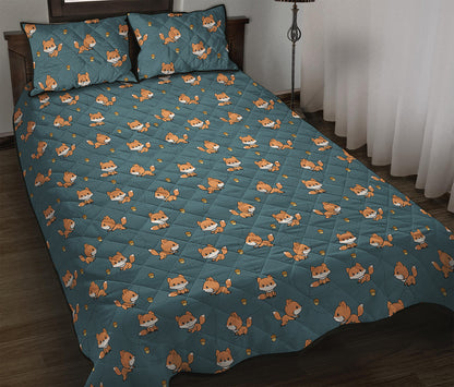 Baby Fox Pattern Print Quilt Bed Set
