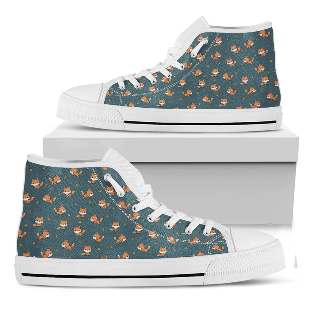 Baby Fox Pattern Print White High Top Shoes