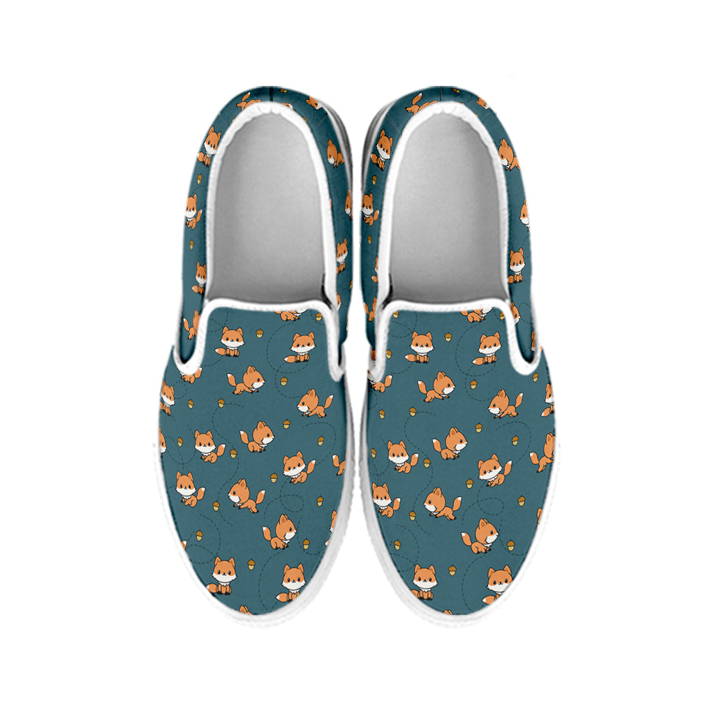 Baby Fox Pattern Print White Slip On Shoes