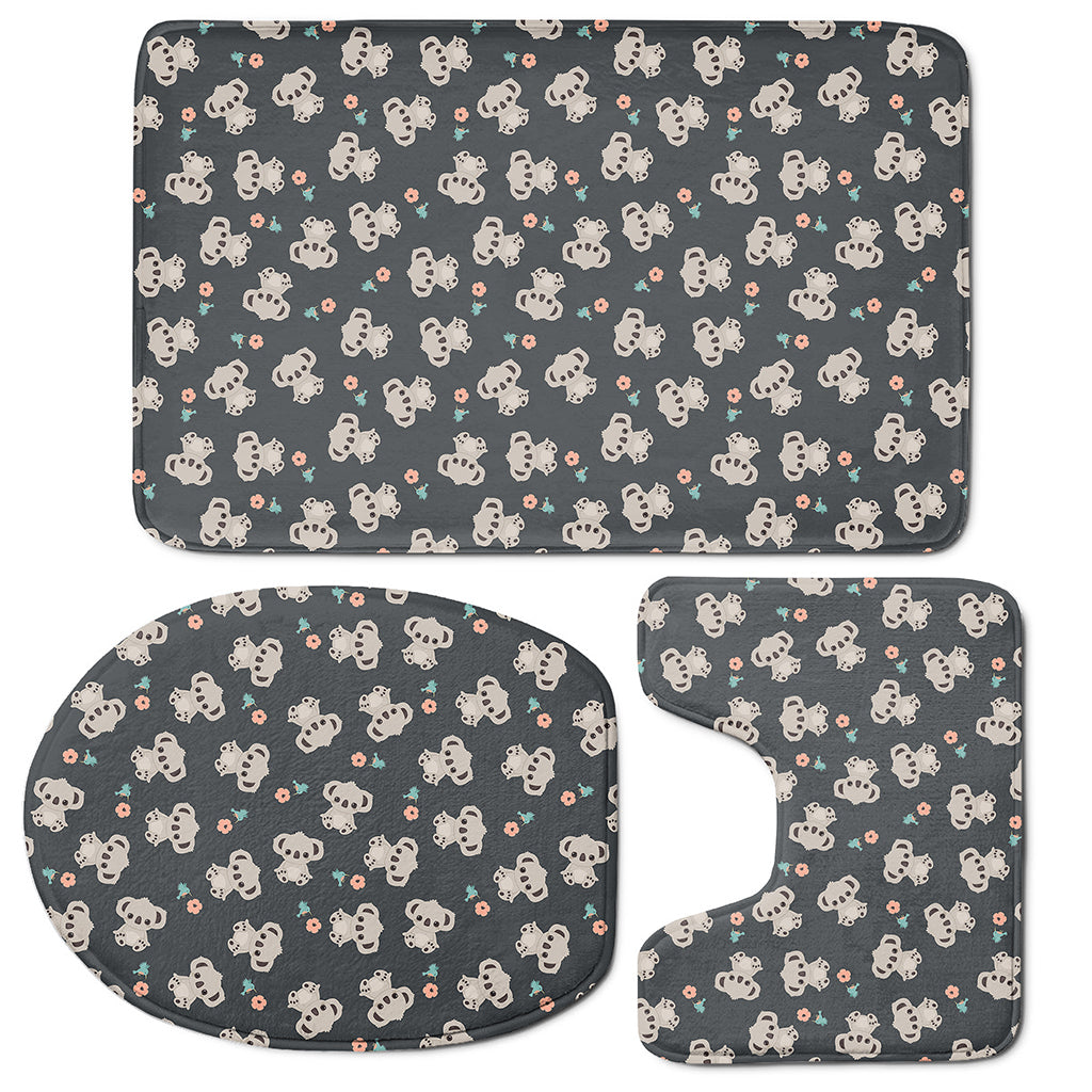 Baby Koala And Floral Pattern Print 3 Piece Bath Mat Set
