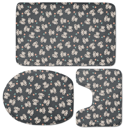 Baby Koala And Floral Pattern Print 3 Piece Bath Mat Set