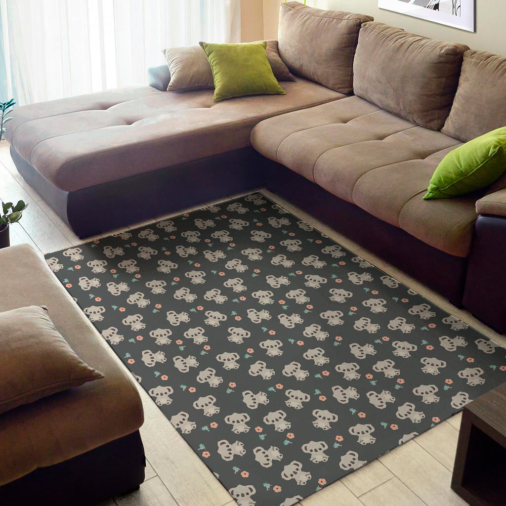 Baby Koala And Floral Pattern Print Area Rug