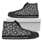 Baby Koala And Floral Pattern Print Black High Top Shoes