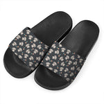 Baby Koala And Floral Pattern Print Black Slide Sandals