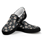 Baby Koala And Floral Pattern Print Black Slip On Shoes