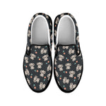 Baby Koala And Floral Pattern Print Black Slip On Shoes