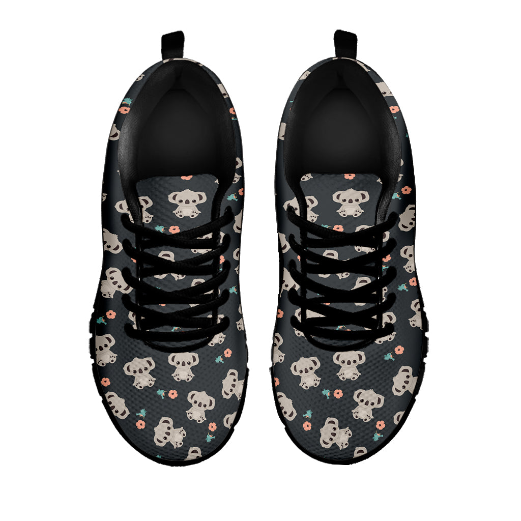 Baby Koala And Floral Pattern Print Black Sneakers