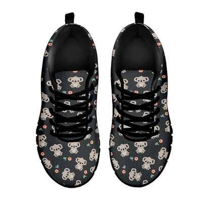 Baby Koala And Floral Pattern Print Black Sneakers