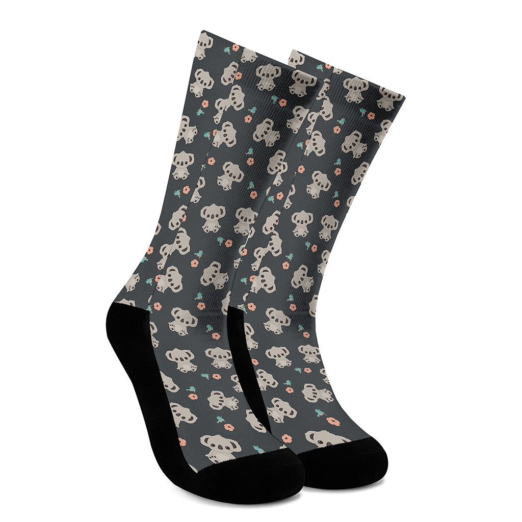 Baby Koala And Floral Pattern Print Crew Socks