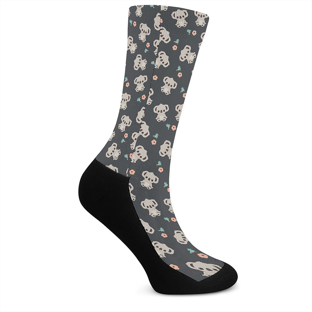 Baby Koala And Floral Pattern Print Crew Socks