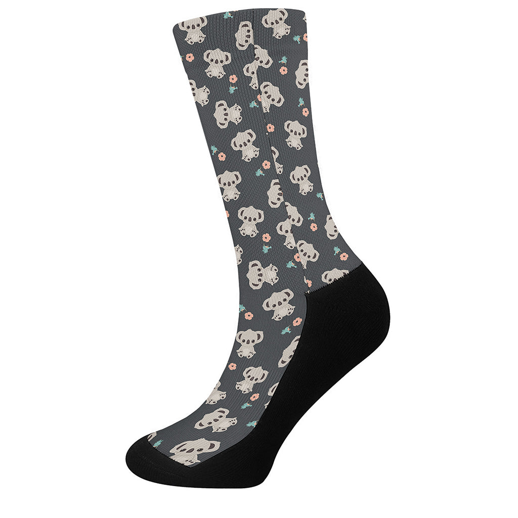 Baby Koala And Floral Pattern Print Crew Socks