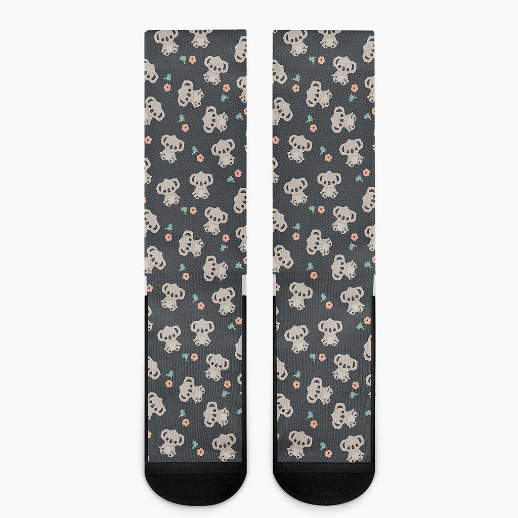 Baby Koala And Floral Pattern Print Crew Socks