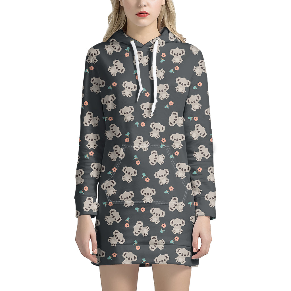 Baby Koala And Floral Pattern Print Hoodie Dress