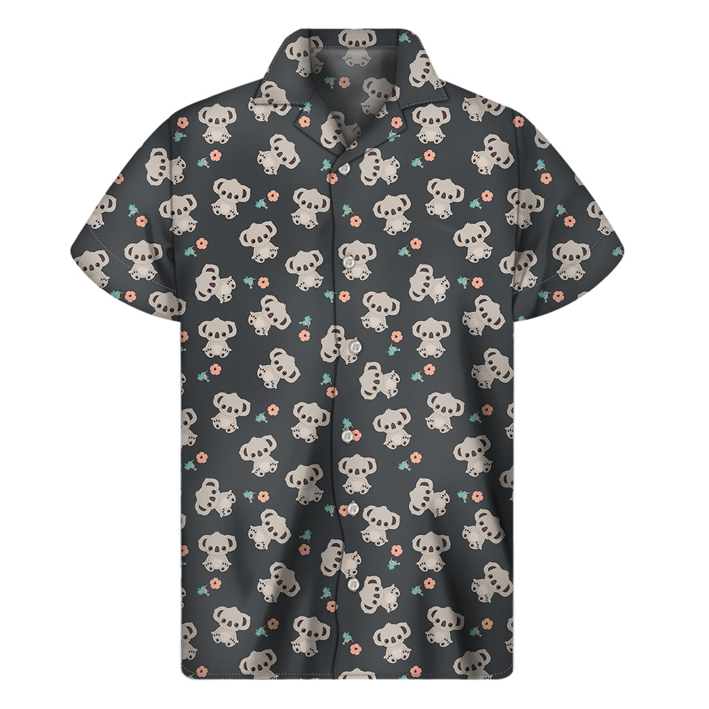 Baby Koala And Floral Pattern Print Men's Short Sleeve Shirt