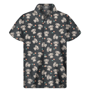 Baby Koala And Floral Pattern Print Men's Short Sleeve Shirt