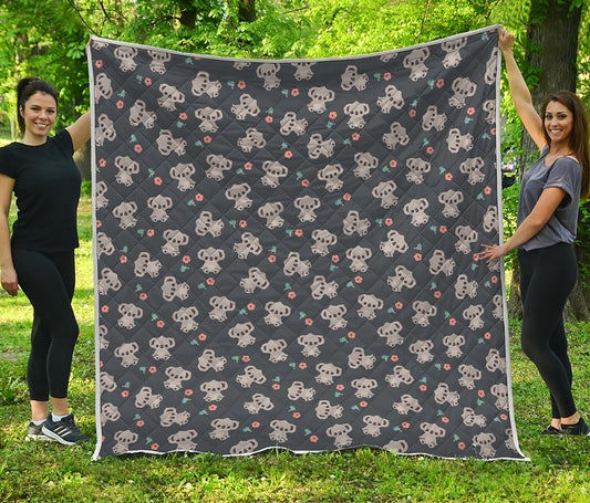 Baby Koala And Floral Pattern Print Quilt