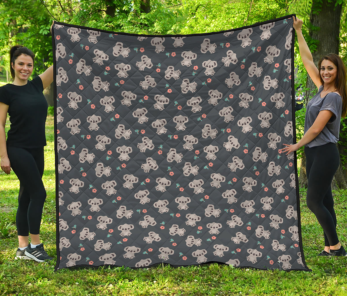 Baby Koala And Floral Pattern Print Quilt