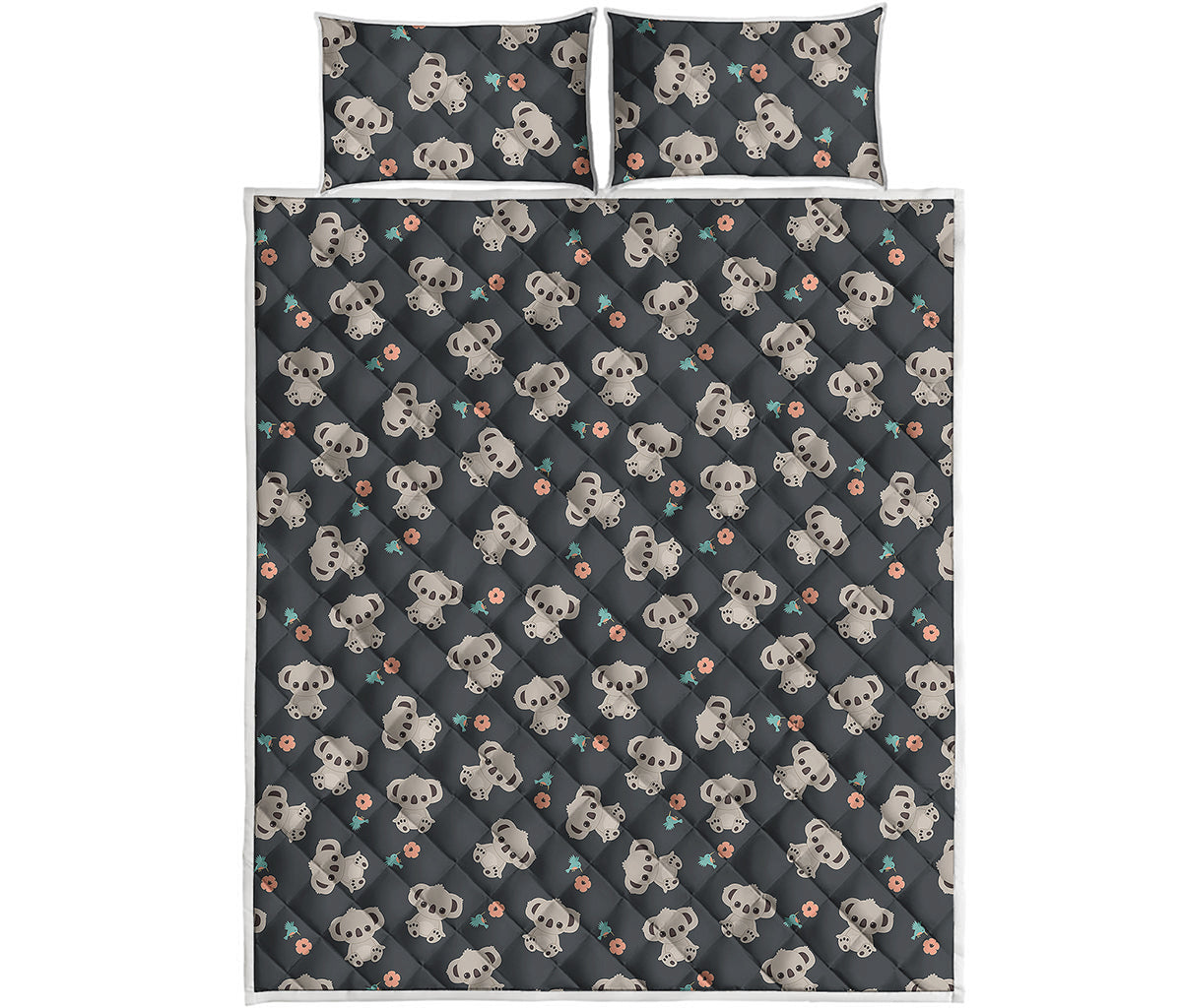 Baby Koala And Floral Pattern Print Quilt Bed Set