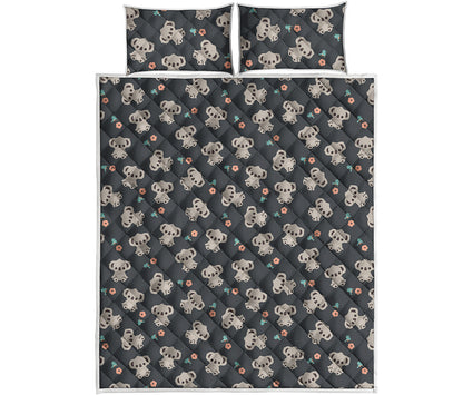 Baby Koala And Floral Pattern Print Quilt Bed Set