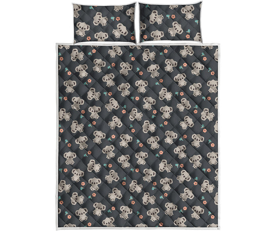 Baby Koala And Floral Pattern Print Quilt Bed Set
