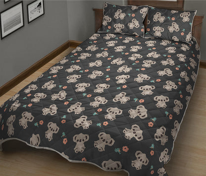 Baby Koala And Floral Pattern Print Quilt Bed Set