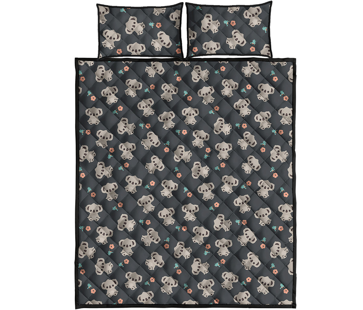 Baby Koala And Floral Pattern Print Quilt Bed Set